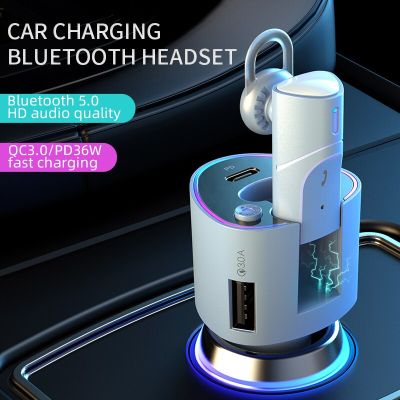 New 2-in-1 Car Charger Super Fast Charge Multi-function Wireless Noise Cancelling Bluetooth Headset Suitable for iPhone Huawei Car Chargers