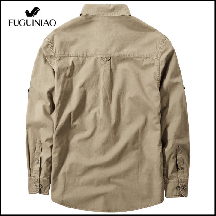 fuguiniao-เสื้อแขนยาวชาย-เสื้อผ้าเสื้อเชิ้ตทรงโคร่งเสื้อเชิ้ตลำลอง