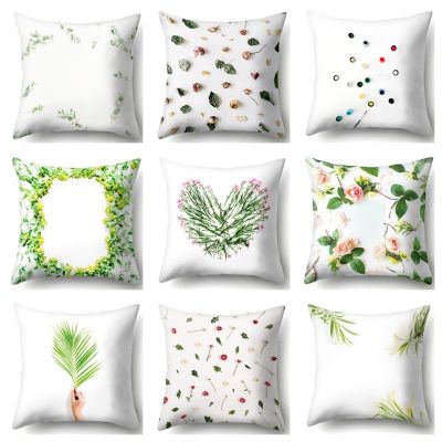 Rose Pillowcases Flowers Green Leaves Cushion Cover Decorative Throw Pillow Case Funda Cojines 45x45 Kussensloop Decor