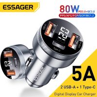 Essager 80W USB ที่ชาร์จแบตในรถ PD USB Type C ชาร์จเร็ว QC3.0 SCP 5A ที่ชาร์จเร็วสำหรับ14 13ที่ชาร์จแบตเตอรี่โทรศัพท์