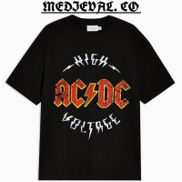 เสื้อยืดผ้าฝ้ายเสื้อยืดผ้าฝ้าย วง ACDC แรงดันสูง - BY H&amp;M OVERSIZE VINTAGE Black RAPP TEE / COTTON COMBED 24SL XL XXL 3  MW6A