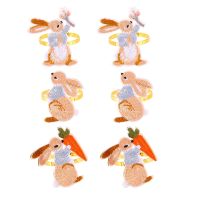 6 Pieces Easter Napkin Rings Bunny Napkin Buckle Embroidered Rabbit Metal Napkin Holders for Easter Home Kitchen Decor