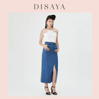 [DISAYA] - Bow Embroidery Jean Midi Skirt กระโปรงยีนส์ดีเทลผ่าข้าง