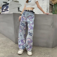 Anime Pants Women Korean Fashion Trousers High Waist Streetwear Cartoon Print Spring 2022 Oversize Casual All-match Pants