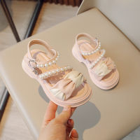 Girls Sandals 2023 Summer Girls Soft Sole Woven Pearl Princess Shoes Korean Style Mid-Big Childrens Western Style Beach ShoesTH