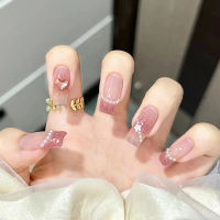 DIY DIY Fake Nails 中款穿戴甲甜美系列碎钻美甲草莓碎碎冰珍珠闪粉穿戴甲成品