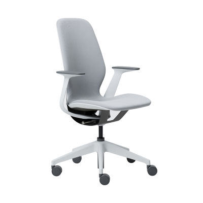 Modernform เก้าอี้ทำงาน Steelcase รุ่น SILQ เก้าอี้พนักพิงกลาง โครงขาวดำ หุ้มผ้าสีเทาอ่อน รับประกัน 12 ปี