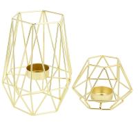 Set of 2 Gold Geometric Metal Tealight Candle Holders for Living Room &amp; Bathroom Decorations - Centerpieces for Wedding &amp; Dining Room, Coffee Side Tables Decor