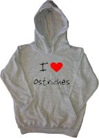 I Love Heart Ostriches Grey Kids Hoodie