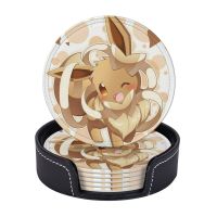 ที่รองแก้วหนังโปเกมอน Eevee ทรงกลม (6ชิ้น) กันรอยเปื้อนและกันลวกเหมาะสำหรับร้านอาหารห้องครัวสำนักงานฯลฯ