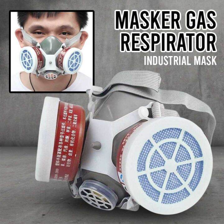 Masker Gas Respirator Half Face Dual Filter Anti-Dust Chemical Safety ...