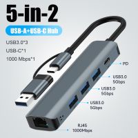 USB ฮับ C USB-C USB-ตัวแปลงแบบหลายพอร์ตชนิด C USB 3.0 PD 100W กิกะบิตอีเธอร์เน็ตแท่นวางมือถือ RJ45สำหรับ Macbook Pro