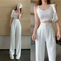 COD DSTGERTERERE Ready Stock Baggy Wide Leg Long Suit Mopping Pants for Women High Waist Loose Office Formal Casual Plus Size Korean Style Slacks Slocks Square Straight Cut Trouser black white Trousers for woman