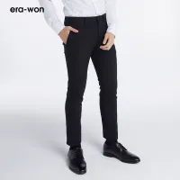 era-won กางเกงสแลคขายาว ทรงเดฟ (Super skinny) มียางยืด รุ่น workday university สี Student Black
