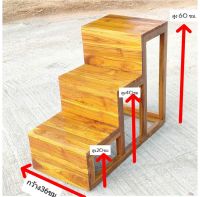 ขั้นบันได บันไดไม้สัก ชั้นบันได 2-3ขั้น คนยืนได้ หน้ากว้างไม้หน้า ชั้นวางของ ชั้นไม้สัก ชั้นวางต้นไม้ ยังไม่ทำสี ไม้หนาแข็งแรง