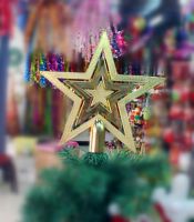 (Worry free)  Flat Star Tree Topper Gold Christmas Decoration Gold Glitter Christmas Tree Decoration For Party Home Decoration Star Ornament