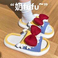 Slippers Womens Outer Wear And Fashionable Internet Breathable Sweat-Absorbent Thick-Soled Bow Cotton