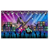 Karaoke Party Decorations Supplies, Large Fabric Rock Star Vacation Party Backdrop Banner for Rock N Roll Party