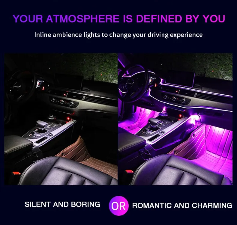 6 in 1 RGB LED Atmosphere Car Interior Ambient Light Kit Fiber