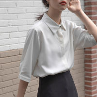 White Shirt for Women Short Sleeve Office Blouse Summer Fashion Loose Plus Size Formal Tops