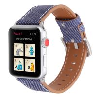 ◄ Band For Apple Watch Bracelet 38mm 40mm 42mm 44mm 41mm 45mm Denim Pattern Leather iWatch Strap Series 3 4 5 6 7 8 SE Watchband