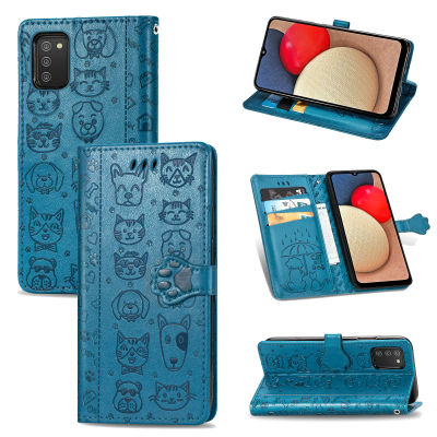 เคส A02S กาแล็คซี่ Samsung เคสกระเป๋าสตางค์หนัง PU ลายนูนรูปการ์ตูนเคสฝาหลังโทรศัพท์มือถือแบบพับ Samsung A02S A02 S