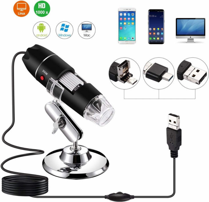 jiusion-40-to-1000x-magnification-endoscope-8-led-usb-2-0-digital-microscope-mini-camera-with-otg-adapter-and-metal-stand-compatible-with-mac-windows-7-8-10-11-android-linux