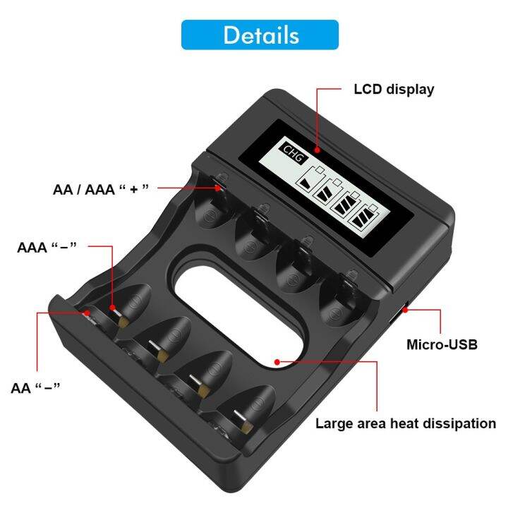 cityork-ช่องเสียบอุปกรณ์ชาร์จแบตเตอรี่4-8สำหรับ1-5v-a-ลิเธียม-aaa-li-ion-แบตเตอรี่แบบชาร์จไฟได้พร้อมที่ชาร์จอัจฉริยะแบบเร็วไฟแสดงสถานะจอแอลซีดี1-5v-yuebian