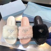 2023 PD Flat Bottom pradaˉcasual Outerwear Wool Slippers Womens Thick-soled Leather Sandals and Slippers