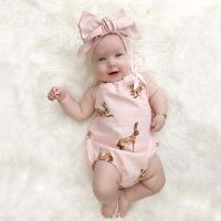 [COD] summer European and Easter bunny jumpsuit with ribbon bow triangle romper childrens