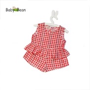 Đồ Bộ Tol Lanh Caro Áo Sát Nách Quần Đùi Bé Gái BabyBean