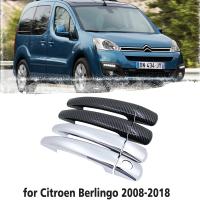 มือจับรถคาร์บอนไฟเบอร์หรือ ABS ฝาครอบลูกบิดประตูโครเมี่ยมสำหรับ Citroen Berlingo 2008 ~ 2018อุปกรณ์เสริมรถยนต์2009 2010 2011 2012 2013