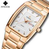 WWOOR  New Mens Watches with Stainless Steel Luxury Brand Square Quartz Watch Men Automatic Week Date Waterproof Wrist Watch