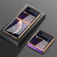 โรแมนติกดวงดาวเคสโทรศัพท์ฟ้าสำหรับ Samsung Z เคสฝาพับ3 4 Flip4กระจกนิรภัยสุดหรูเคสสำหรับ Galaxy กันกระแทกเคส Flip4 Z