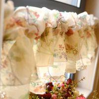 【YD】 Curtains Short Styles Pastoral Printing Half Window Partition Yarn Floral