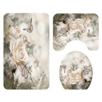 Floral Bathroom Mat Set Bath Mat and Shower Curtain Set Anti-slip Shower Mat Bathroom Foot Rug Home Decoration Toilet Floor Mat