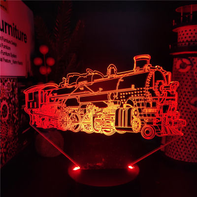 ไอน้ำหัวรถจักรรถไฟ3D โคมไฟ LED ลาวาไฟในคืน RGB นีออนสัมผัส L ampara ที่มีสีสันของขวัญรถห้องนอนตกแต่งโต๊ะข้างเตียง