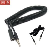 Male To Male Earphones Jack Audio Cable Black 3/10TF 4-Pole Spring Coiled 3.5mm Aux Cable W/ Mic Audio Auxiliary Cord