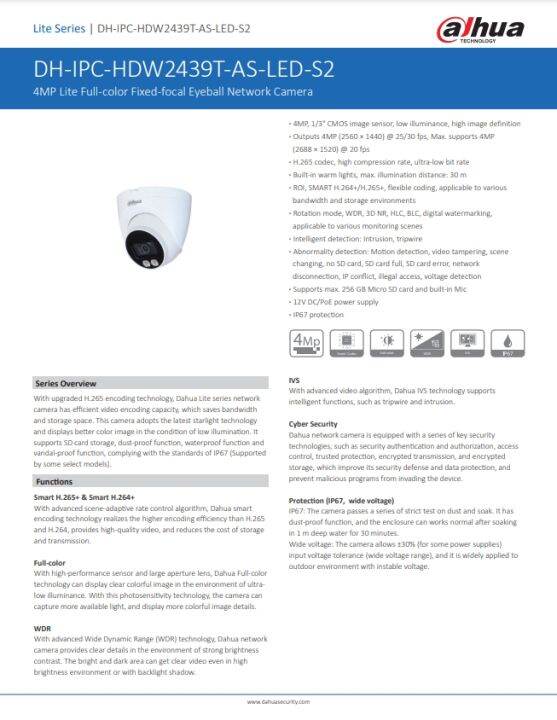 dahua-กล้องวงจรปิด-ip-camera-4mp-lite-full-color-fixed-focal-eyeball-network-camera-รุ่น-ipc-hdw2439tp-as-led-s2-ภาพสี-24-ชม