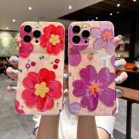 เคสโทรศัพท์มือถือ TPU กันกระแทก ลายดอกไม้ สีแดง สีม่วง สําหรับ Apple IPhone 14 13 12 11 Pro MAX 14 Plus X XR XS MAX 7 8 Plus 〖WYUE〗