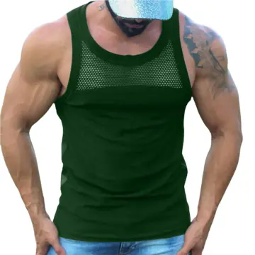 Mens Fishnet Mesh Tank Top Sleeveless Shirt Hollow Out Muscle Undershirt  Tee Top