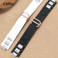 (ร้อน) สายนาฬิกาซิลิโคนสำหรับ Cartier 21Th Century Series สีดำสแตนเลสสตีลยางนาฬิกาผู้ชายผู้หญิงอุปกรณ์เสริม20*10มม.