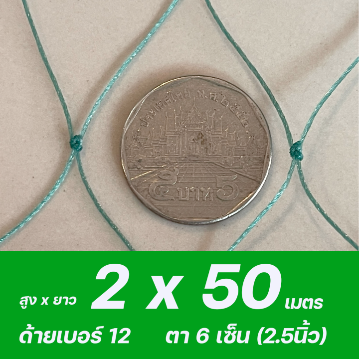 อวนล้อมไก่-ด้ายเบอร์-12-ช่องตา-6-เซ็นติเมตร-ขนาดกว้างxยาว-2x50เมตร