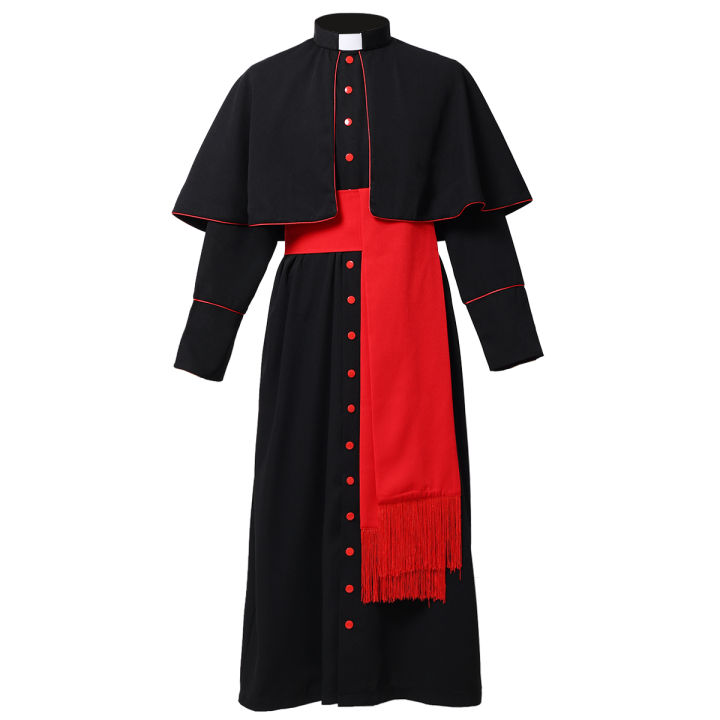 Church Roman Cassock Adult Clergy Robe Cassock Soutane with Red Belt ...