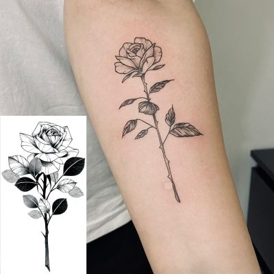 Temporary Tattoo Stickers Waterproof Black Rose Flower Chest Waist Arm Body Art Sexy Rose Fake Tattoo Water Transfer tatoo