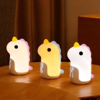 Birthday Gift Bedroom Decor Children Silicone USB Rechargeable Portable lamp Unicorn Night Light with  Sleep Trainer Alarm Clock Night Lights