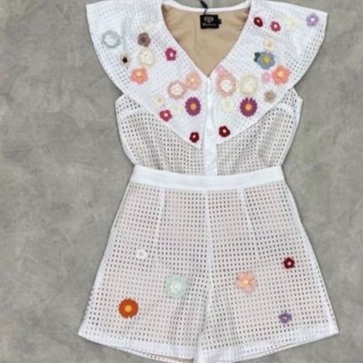 P014-022 PINADACLOSET - Sleeveless Button Down Crop Top Shorts Lace Set
