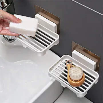 1PC Black Adhesive Soap Dish Holder, Easy Clean Drain Bar Soap Holder,  Space Saving Wall Mounted Soap Rack for Shower, Bathroom, Kitchen Sink