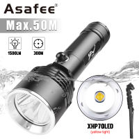 Asafee D617 Professional XHP70 LED Diving Flashlight White/Yellow Light 1500LM IPX8 Waterproof Torch 3 Modes 300 Meters Range Dive Light For Fishing