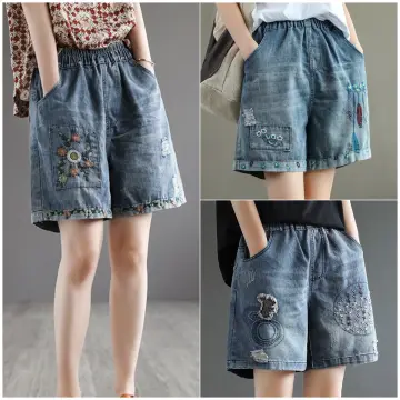 High Waist Denim Shorts Women Summer Wear Elastic Large Casual